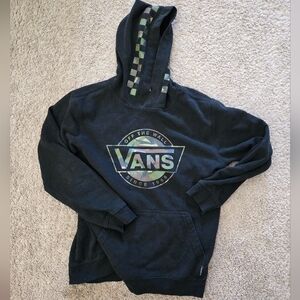 Vans Black Hoodie with Green and Brown Camo Accents XL